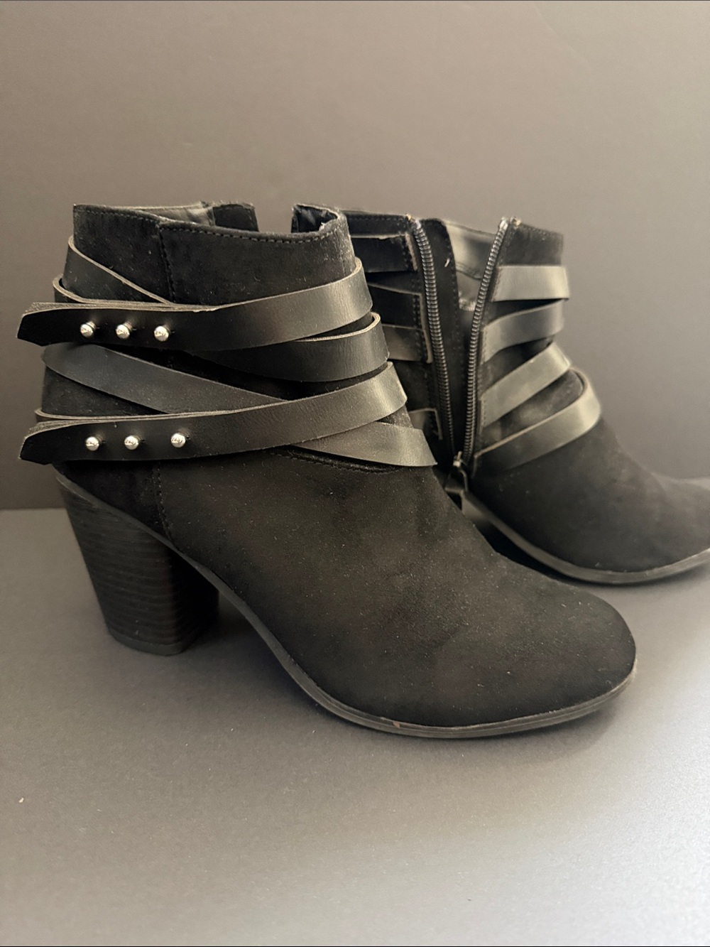Material Girl Black Suede-Look Ankle Booties with Wrap Straps